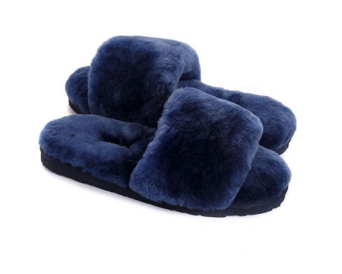 Ugg Fluff Slide Slippers — Navy Blue