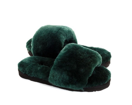 Ugg Fluff Slide Slippers — Dark Green
